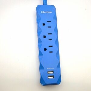 CyberPower CM-21 3 Outlet Power Strip 2 USB 2.4A Extension Cord Blue